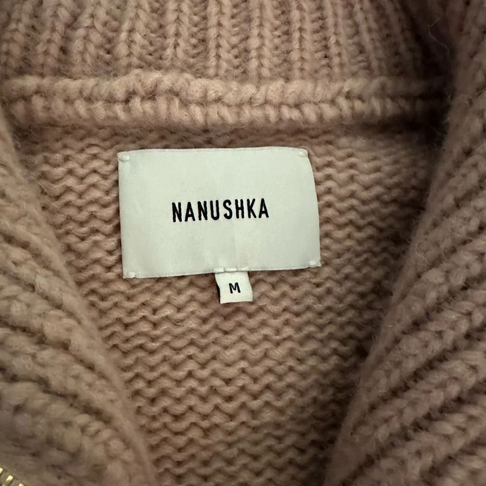 NANUSHKA ERIA CROPPED FAUX PEARL-EMBELLISHED CABLE-KNIT SWEATER IN BLUSH - Picture 4 of 6